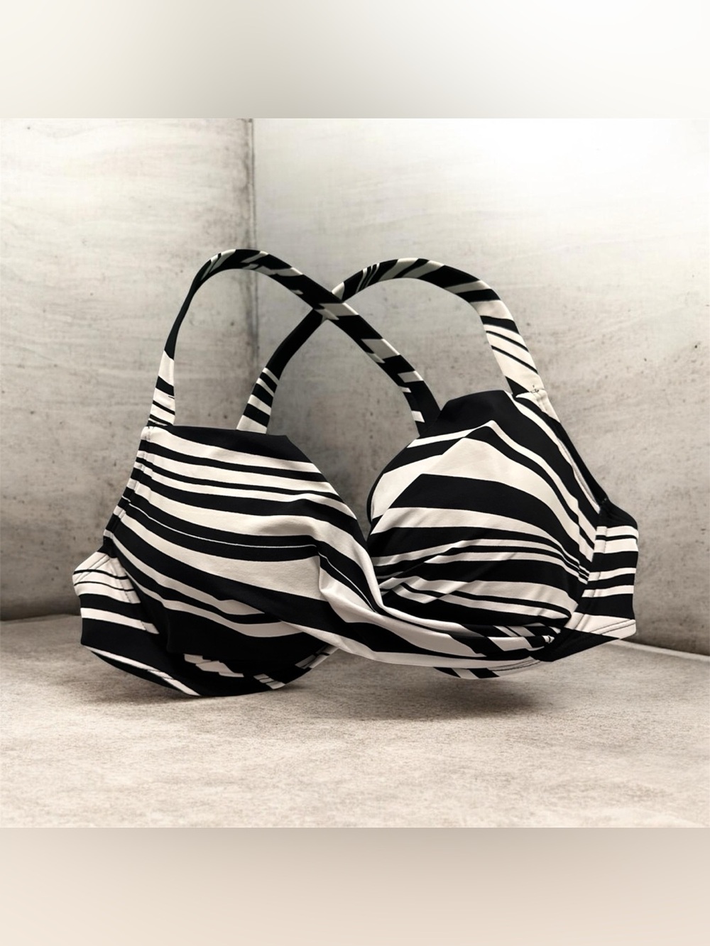 Bleu Rod Beattie Black and White Striped Bikini Top